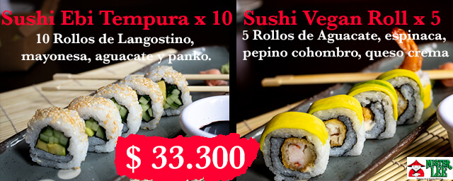 Sushi Ebi Tempura y Vegan Roll 33.300